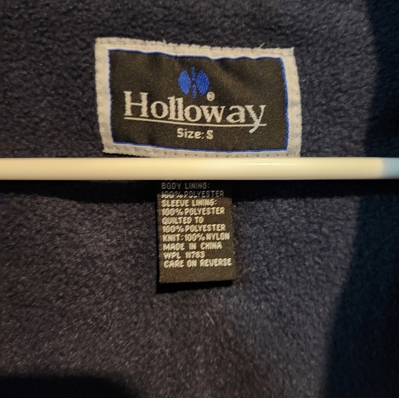 Vintage Holloway Zip Up Bomber Jacket Fleece Lining Size Small Navy Blue - Picture 3 of 5